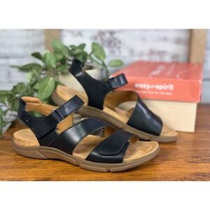 Easy Spirit Semavey Black Leather Comfort Walking Sandals Womens 7M Adjustable